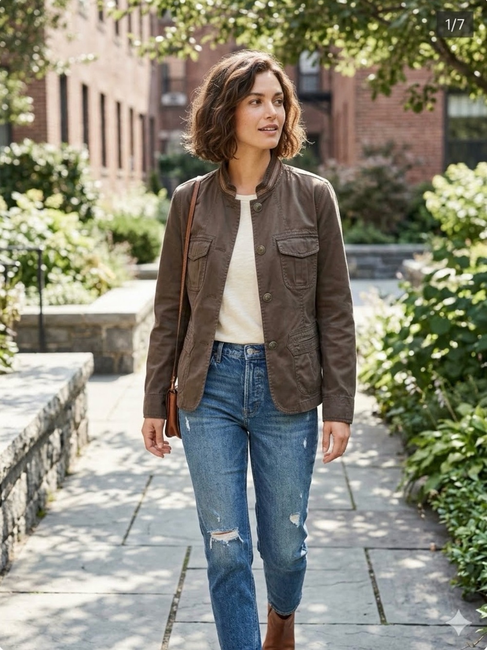 Garnet Hill Brown Button Utility Military Jacket